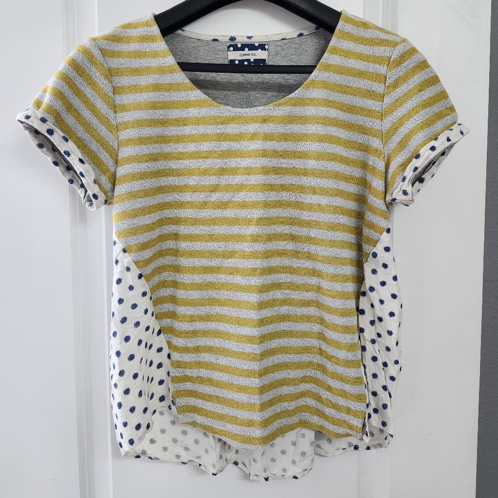 Comme Tol Striped Yellow and Gray Blouse Woman's Medium - Picture 2 of 6